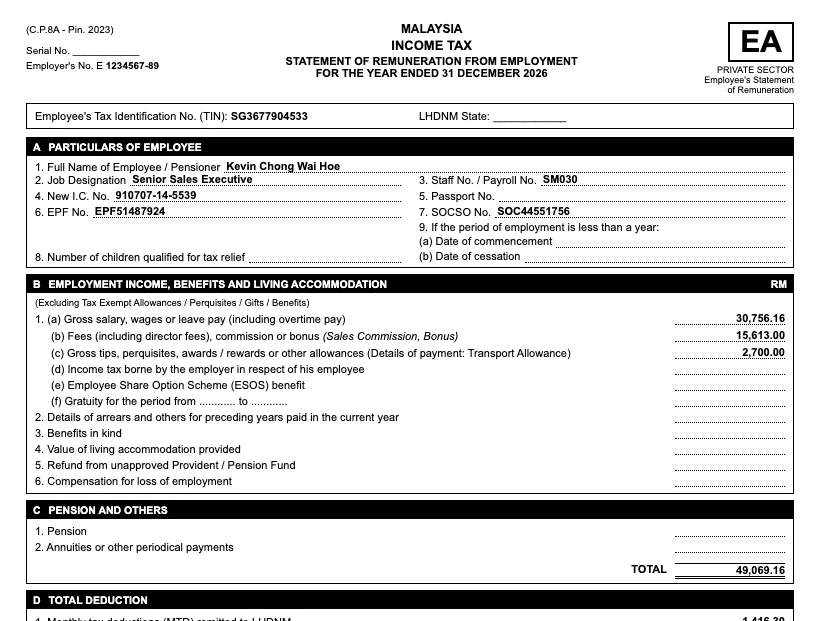 Sample EA Form (C.P.8A) generated by Hotmark